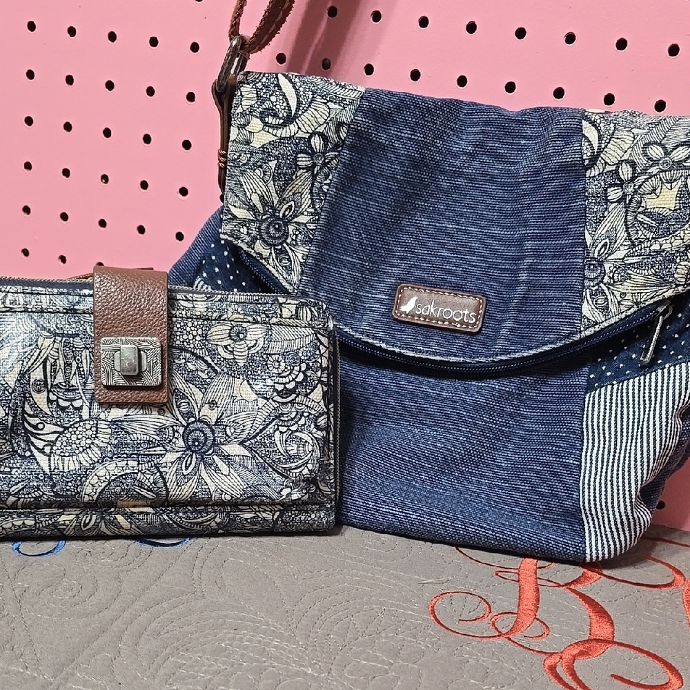 Sakroots Blue and Brown Wallet with Textured Pattern